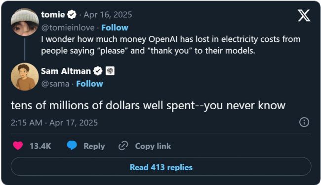 Teigiama, kad mandagūs „ChatGPT“ naudotojai „sudegina“ milijonus „OpenAI“ dolerių