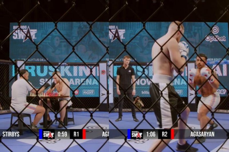 Viršilą nokautavęs Agasaryan praėjus vos 7 dienoms pasirodė MMA narve, pagrindinė vakaro kova baigėsi jau pirmame raunde