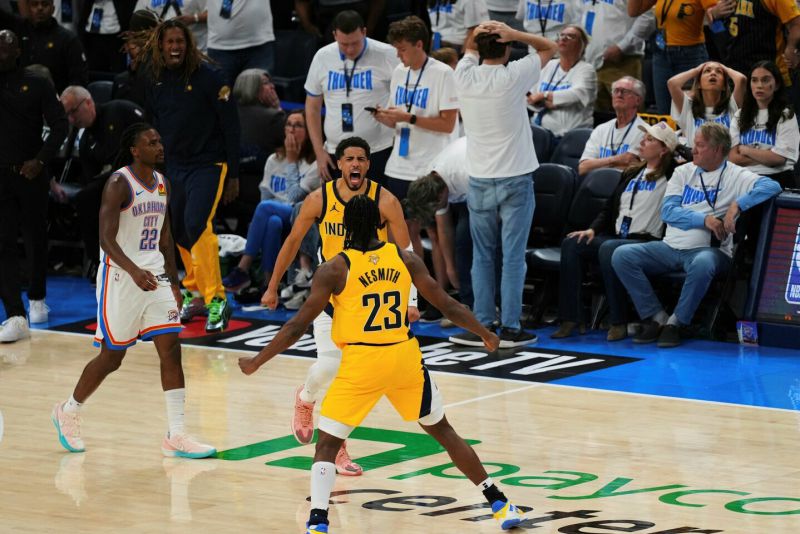 NBA finalo starte „Pacers“ išplėšė pergalę prieš „Thunder“ – Haliburtono šūvis paskutinę sekundę