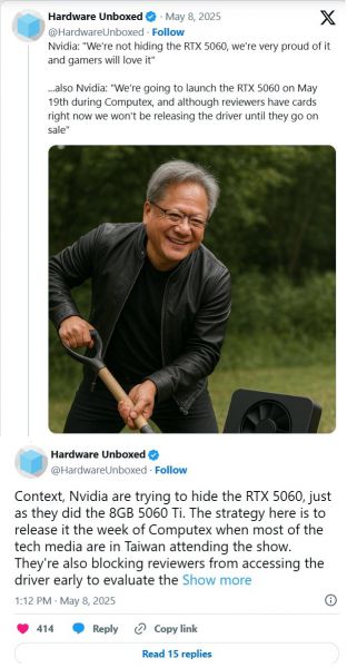 RTX 5060 išleidimo metu apžvalgų gali ir nebūti